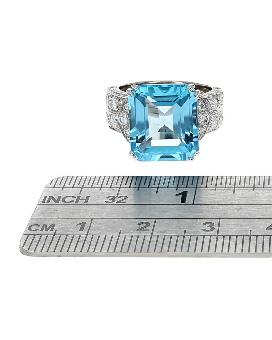 Swiss Blue Topaz 2 Row Diamond Shank Fashion Ring